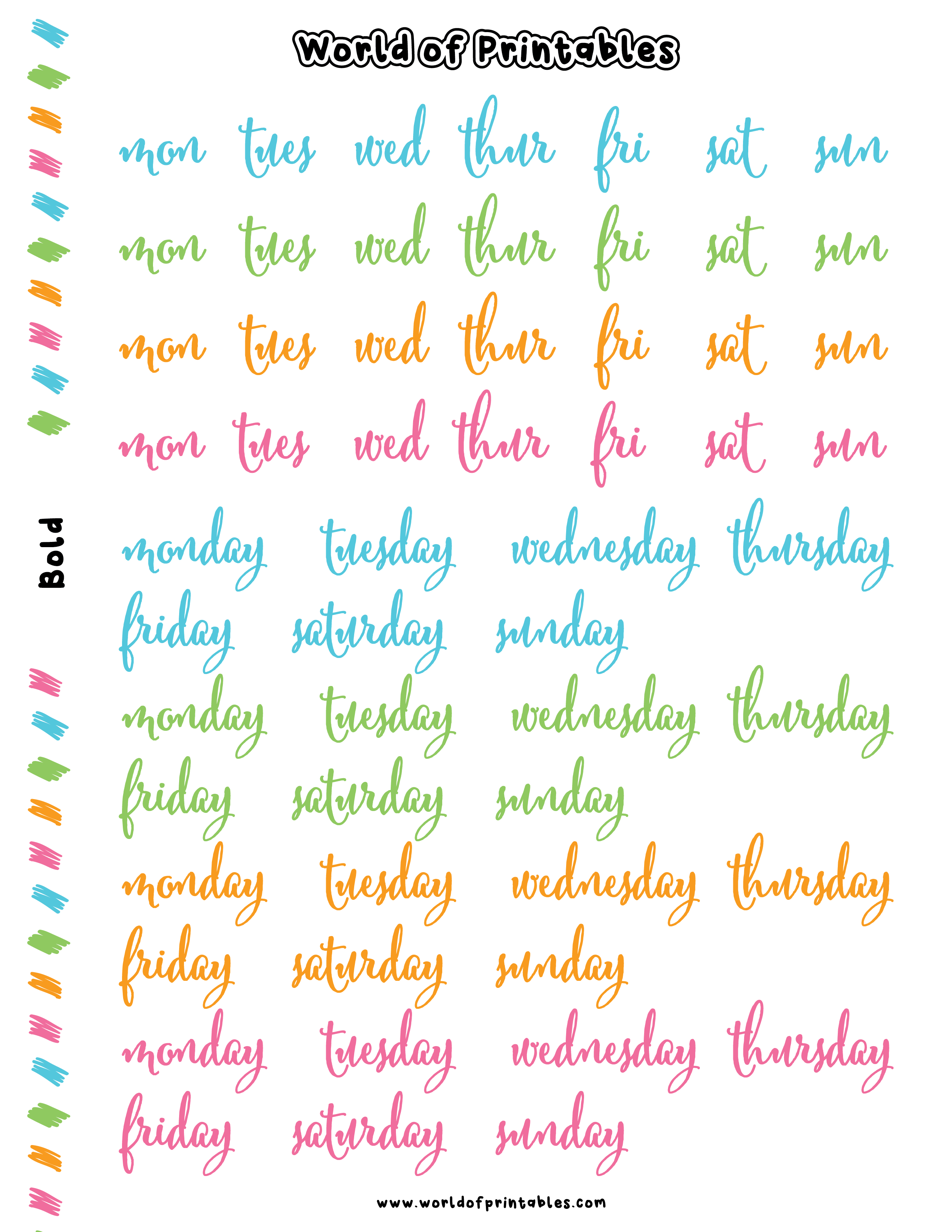 Days of The Week Stickers - Free For Printable & Digital Planners - World  of Printables